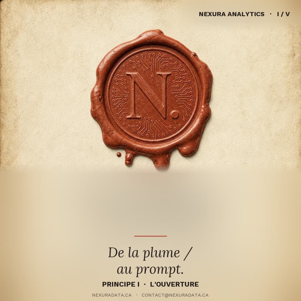 Wax seal with a circuit-board pattern bearing the letter N — Principle I, the opening